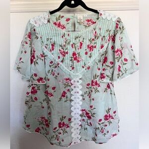 Anthropologie Blissful Floral Top in Mint